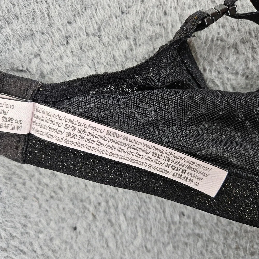 Victorias Secret Lined No Wire Bra Womens 32D Black Floral Lace Wireless Comfort